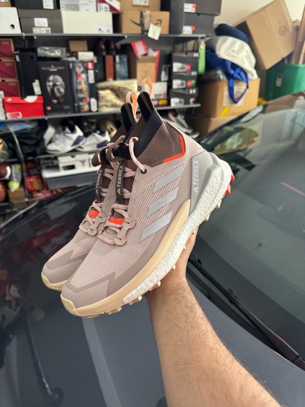 adidas Men's Trail Sneakers Taupe with Orange Accents